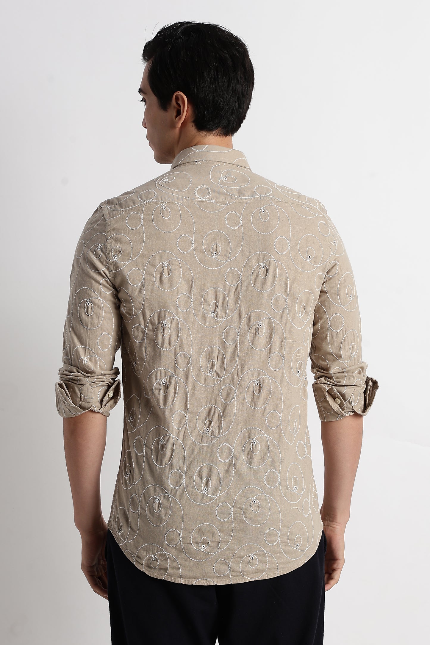 Textured Embroidered Cotton Shirt Lt Brown