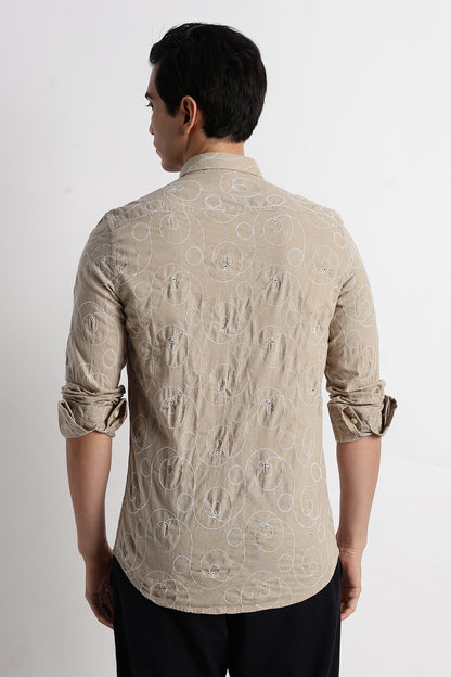 Textured Embroidered Shirt Lt Brown