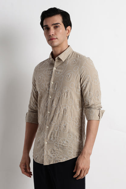 Textured Embroidered Shirt Lt Brown