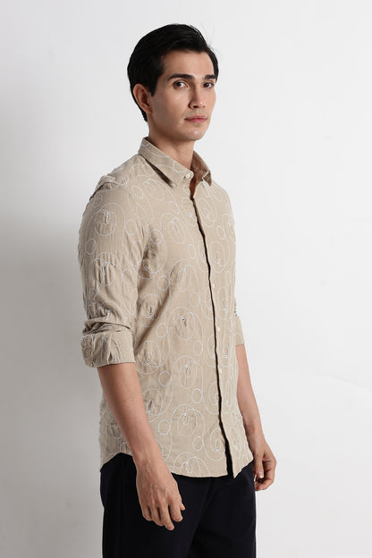 Textured Embroidered Shirt Lt Brown