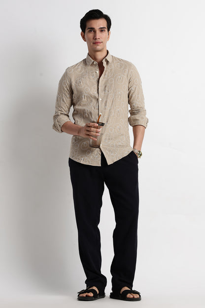 Textured Embroidered Shirt Lt Brown