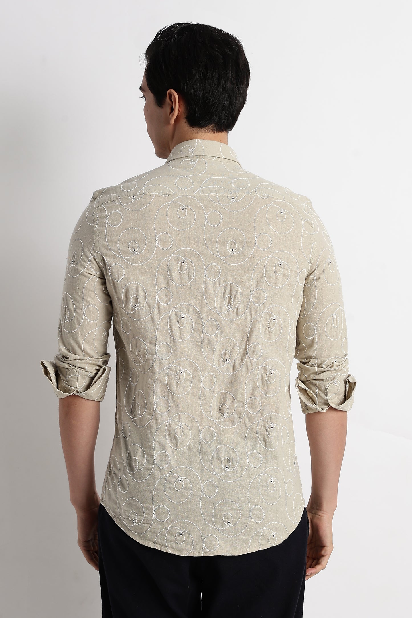 Textured Embroidered Cotton Shirt Beige