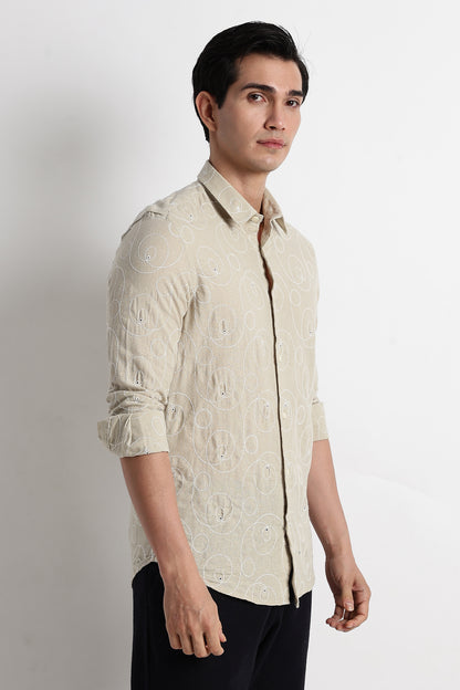Textured Embroidered Shirt Beige