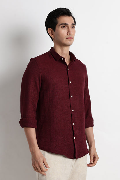 The Minimalist Linen Look Shirt Maroon