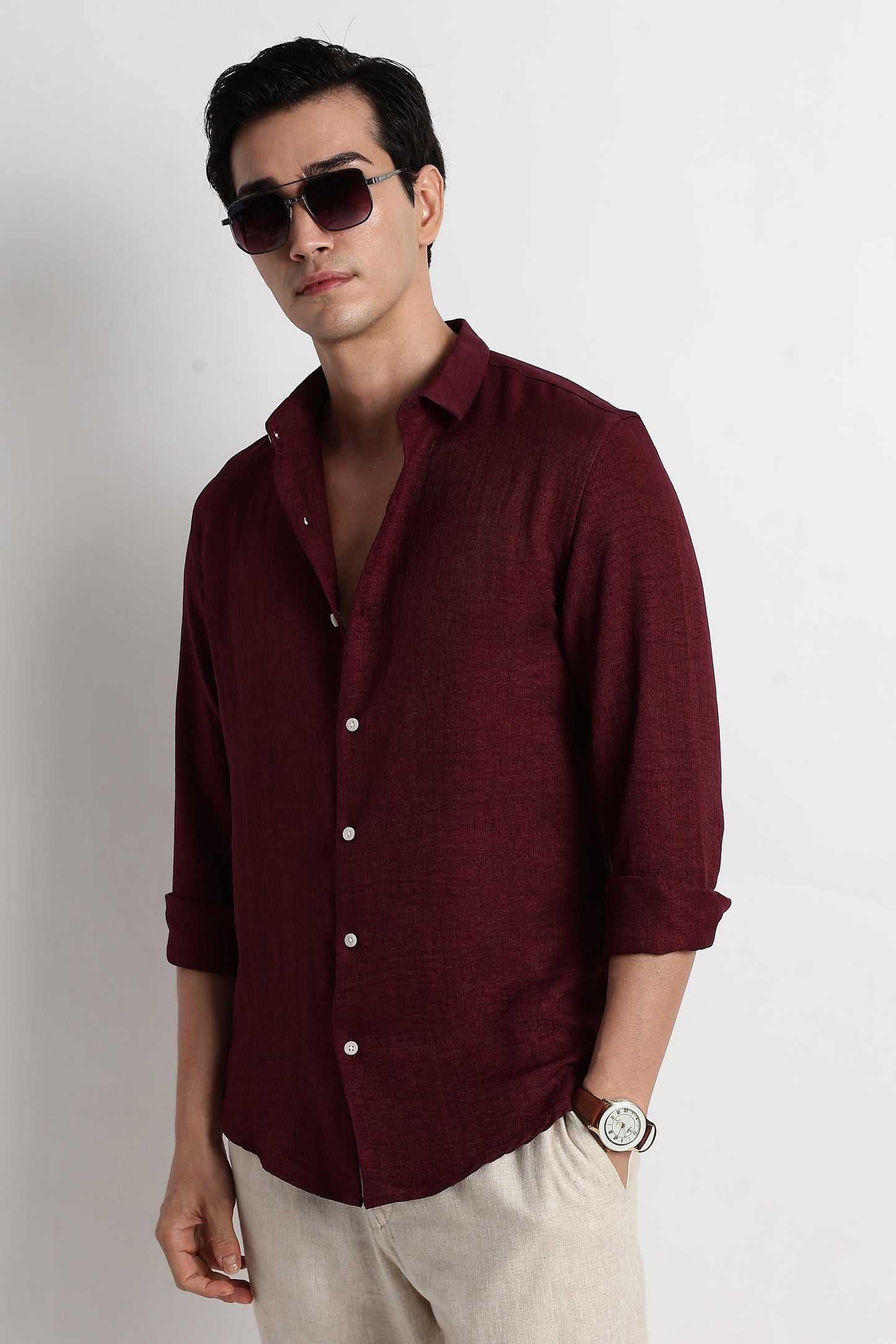 The Minimalist Linen-Blend Shirt Maroon