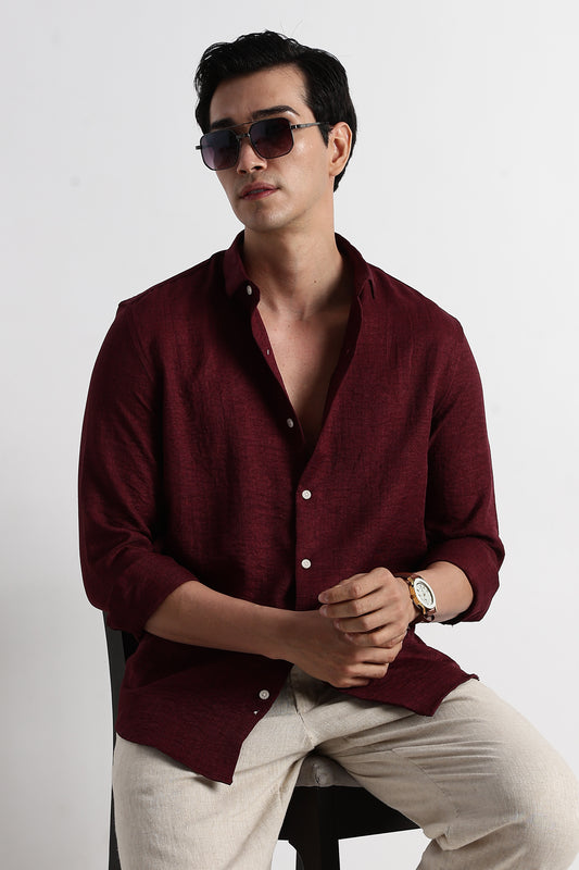 The Minimalist Linen Look Shirt Maroon