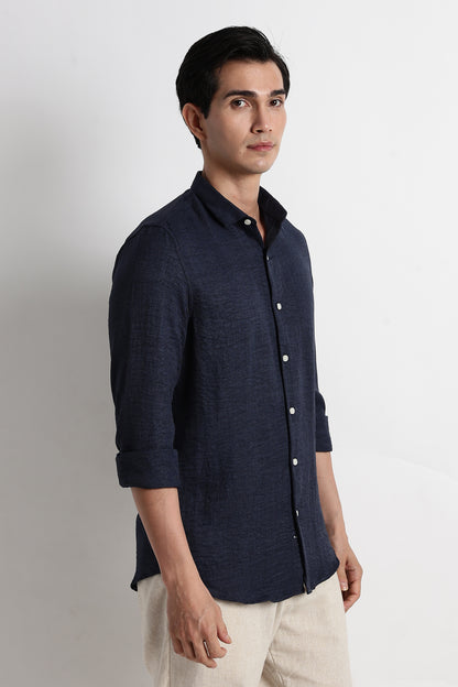 The Minimalist Linen Look  Shirt Navy