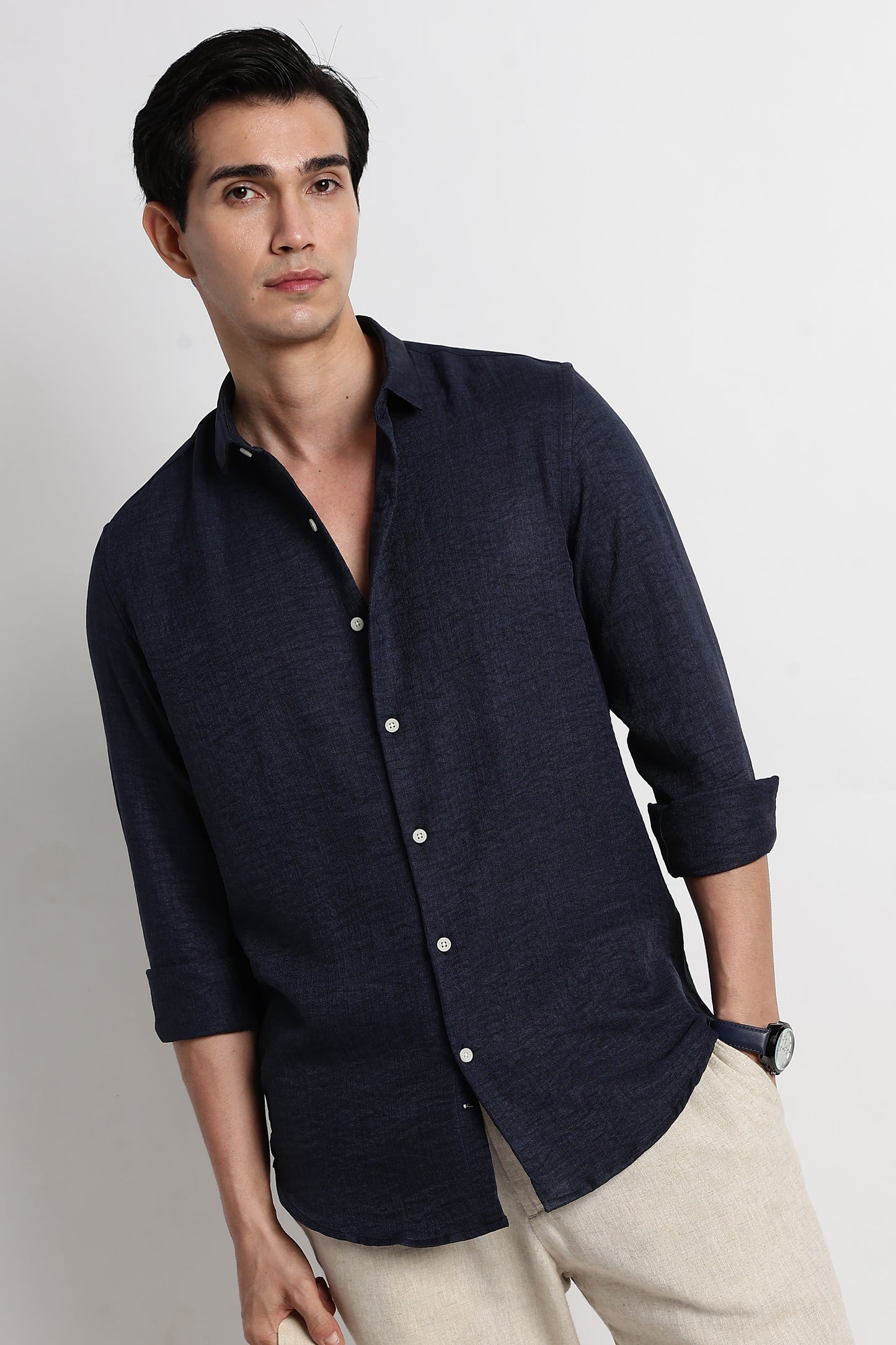 The Minimalist Linen-Blend Shirt Navy