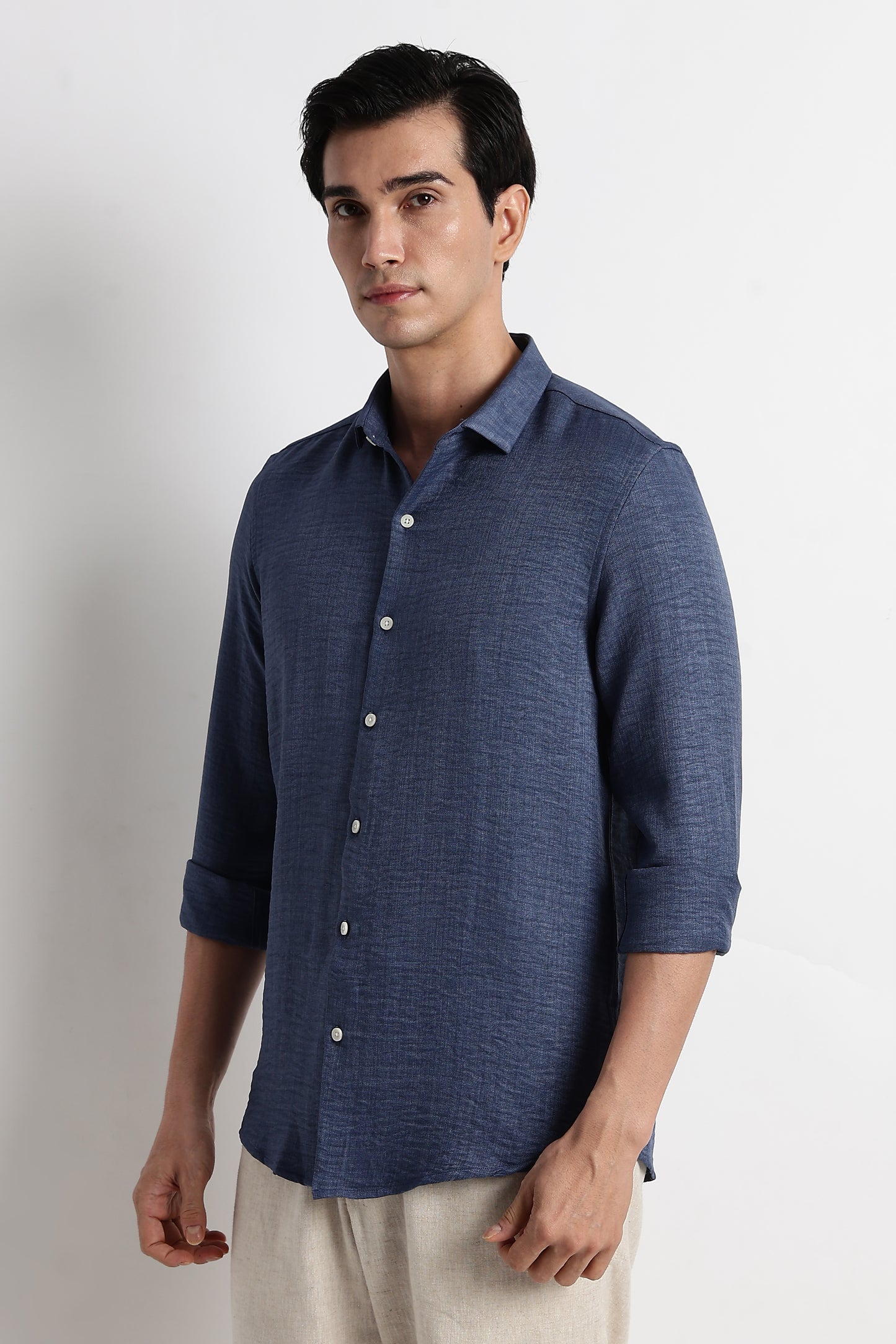 The Minimalist Linen-Blend Shirt Blue