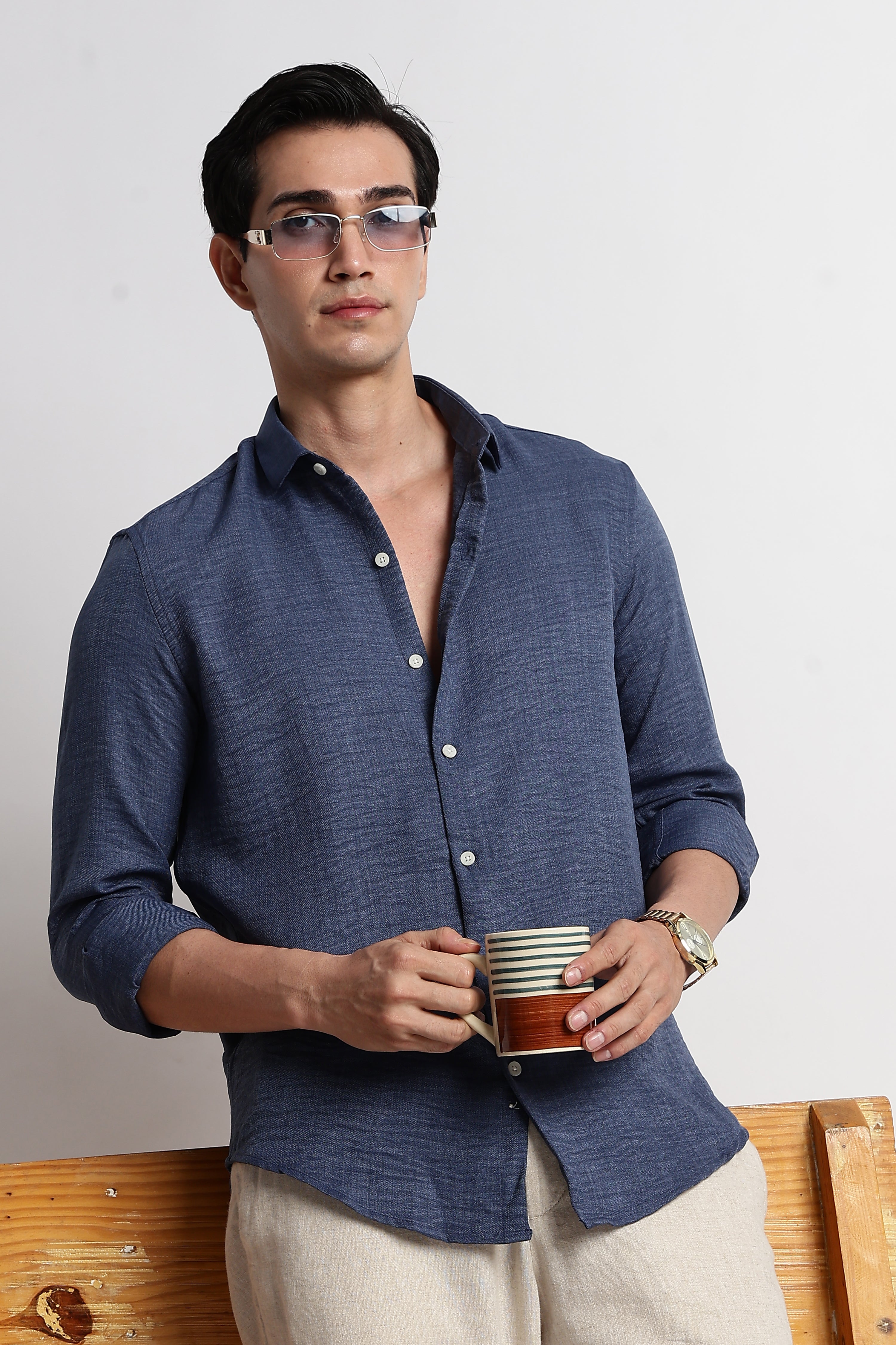 The Minimalist Linen Look Shirt Blue