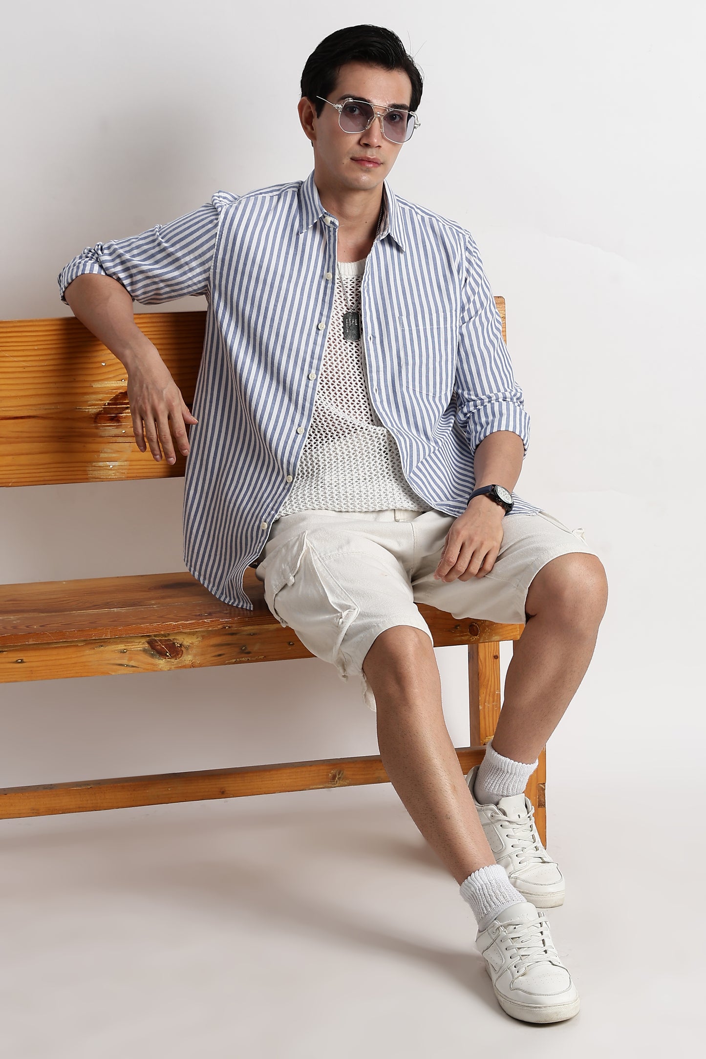 Classic Cotton Slim Fit Striped Shirt Blue