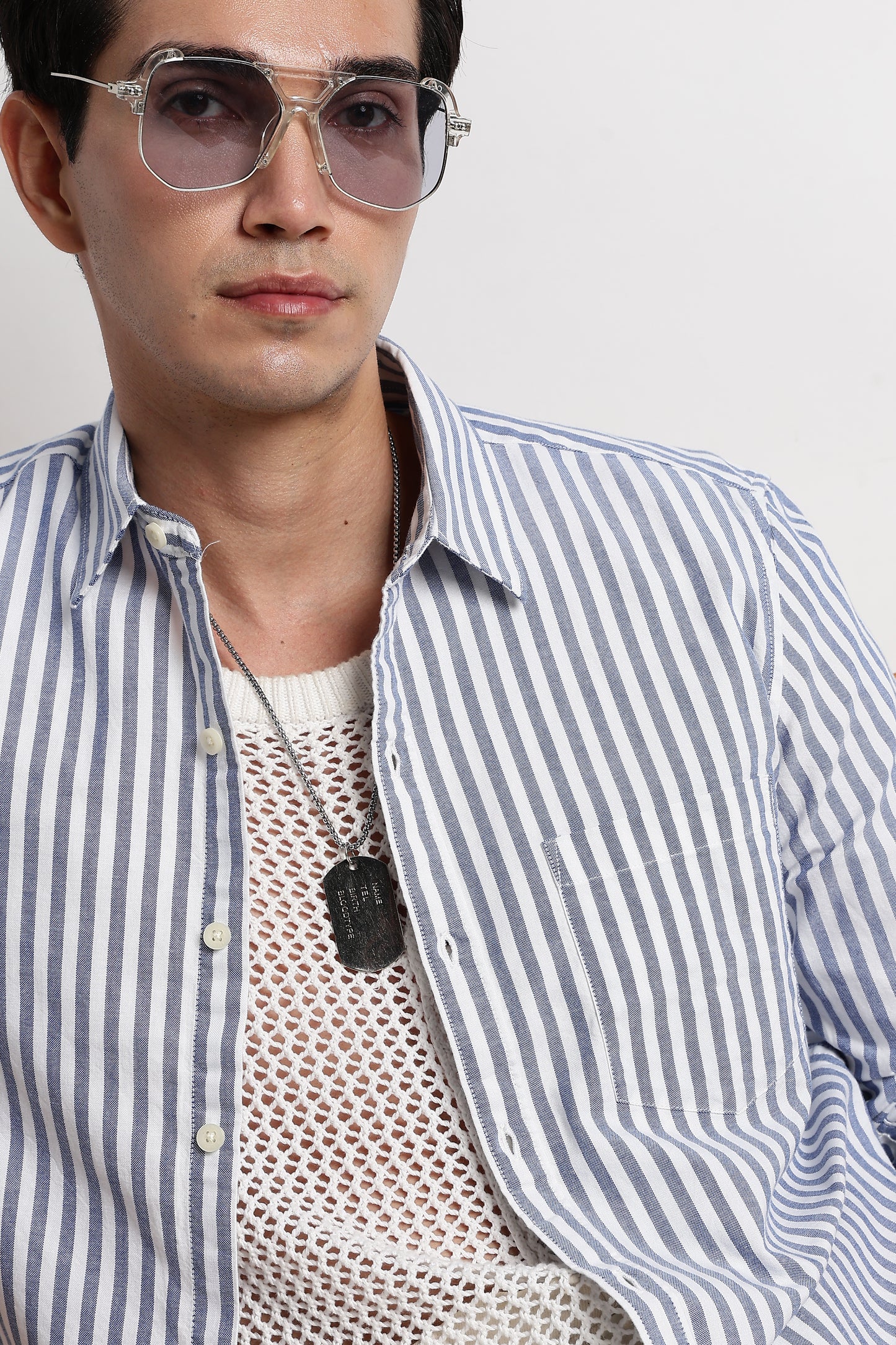 Classic Cotton Slim Fit Striped Shirt Blue