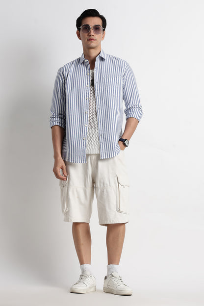 Classic Cotton Slim Fit Striped Shirt Blue