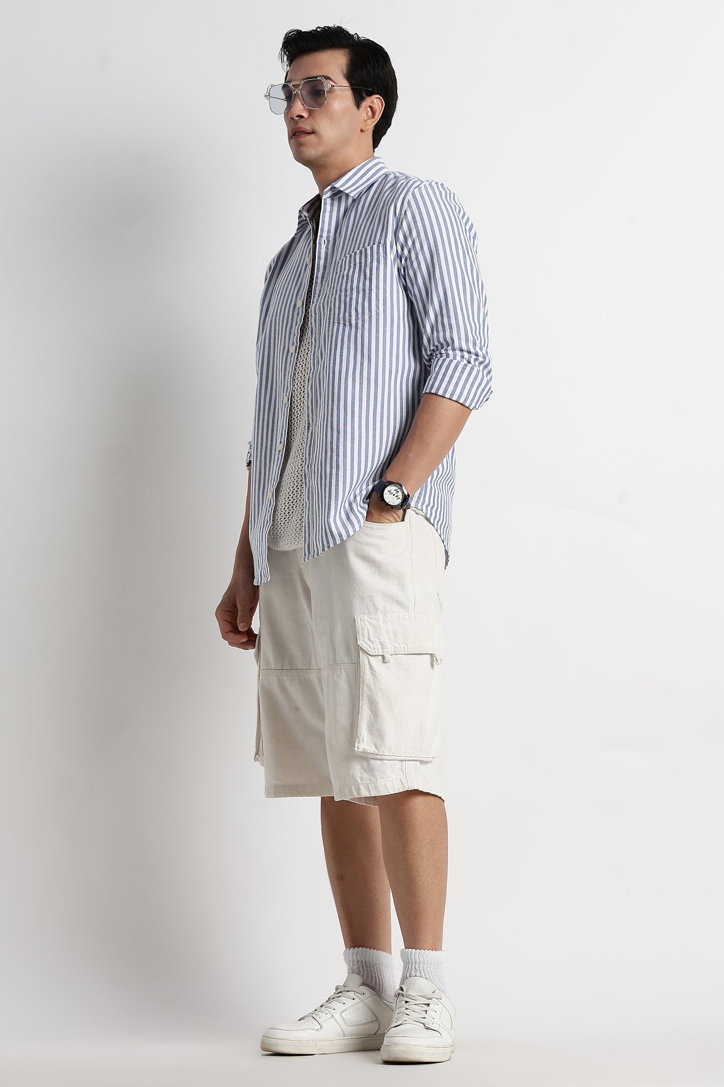 Classic Cotton Slim Fit Striped Shirt Blue