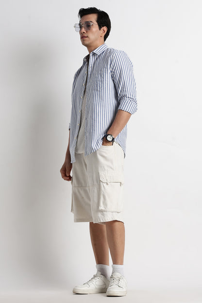 Classic Cotton Slim Fit Striped Shirt Blue