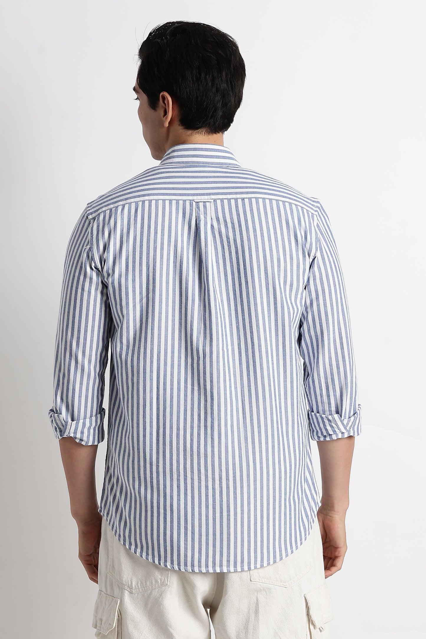 Classic Cotton Slim Fit Striped Shirt Blue