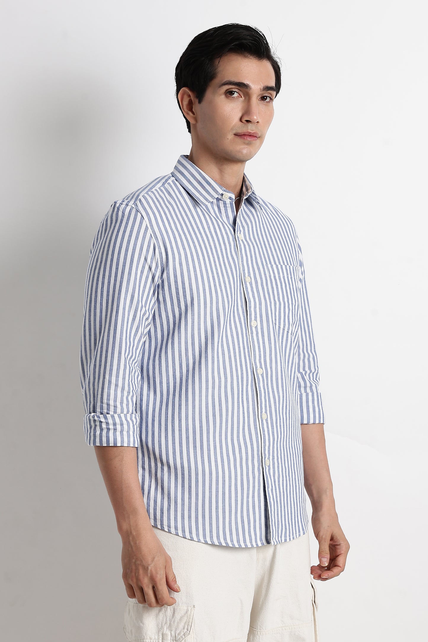 Classic Cotton Slim Fit Striped Shirt Blue