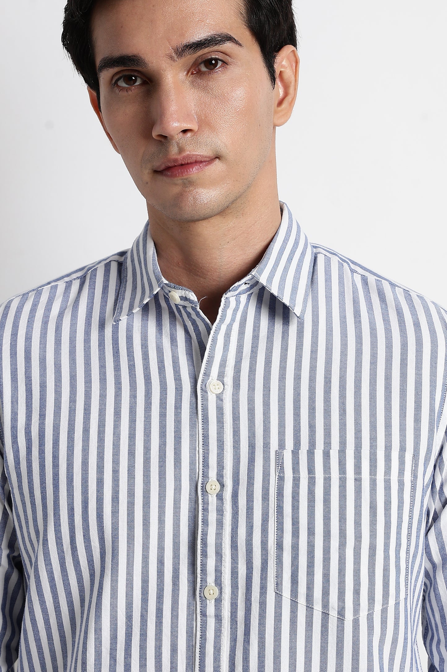 Classic Cotton Slim Fit Striped Shirt Blue