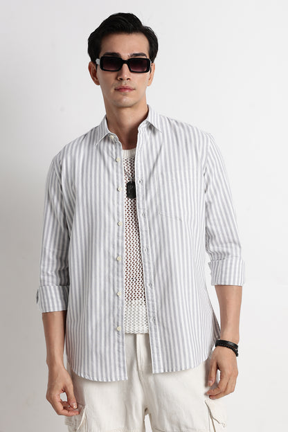 Classic Cotton Slim Fit Striped Shirt Grey
