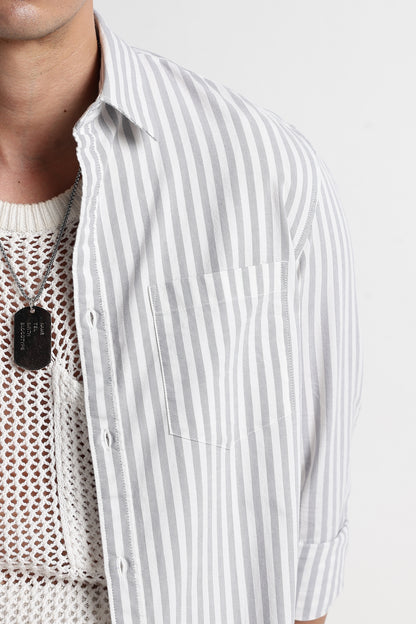 Classic Cotton Slim Fit Striped Shirt Grey