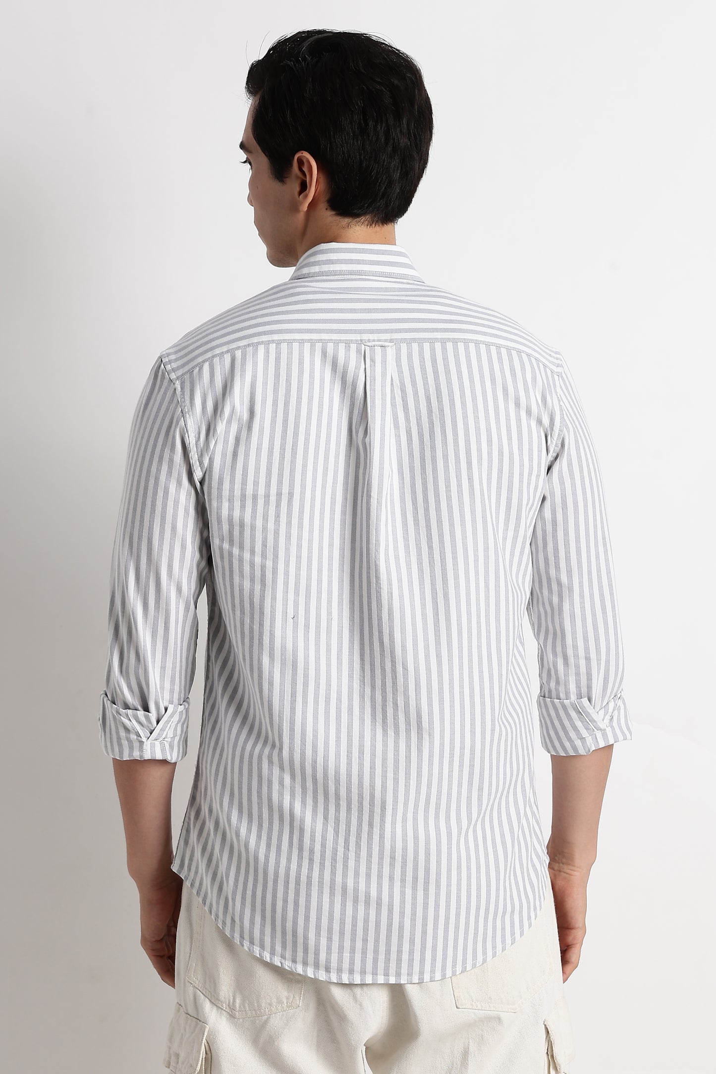 Classic Cotton Slim Fit Striped Shirt Grey