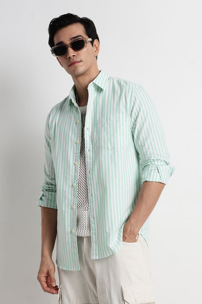 Classic Cotton Slim Fit Striped Shirt Lt Green
