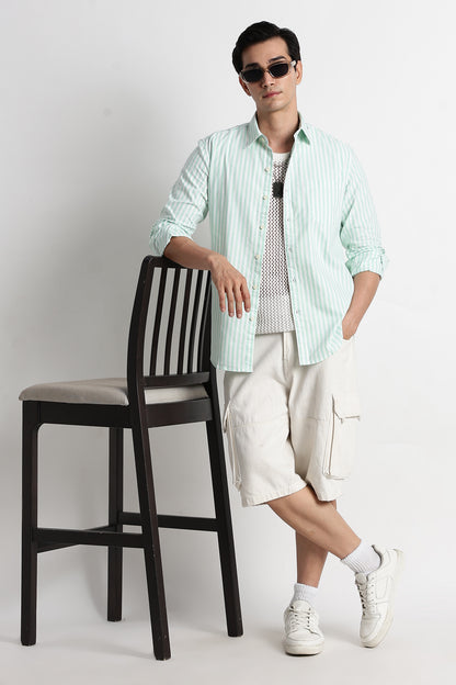 Classic Cotton Slim Fit Striped Shirt Lt Green