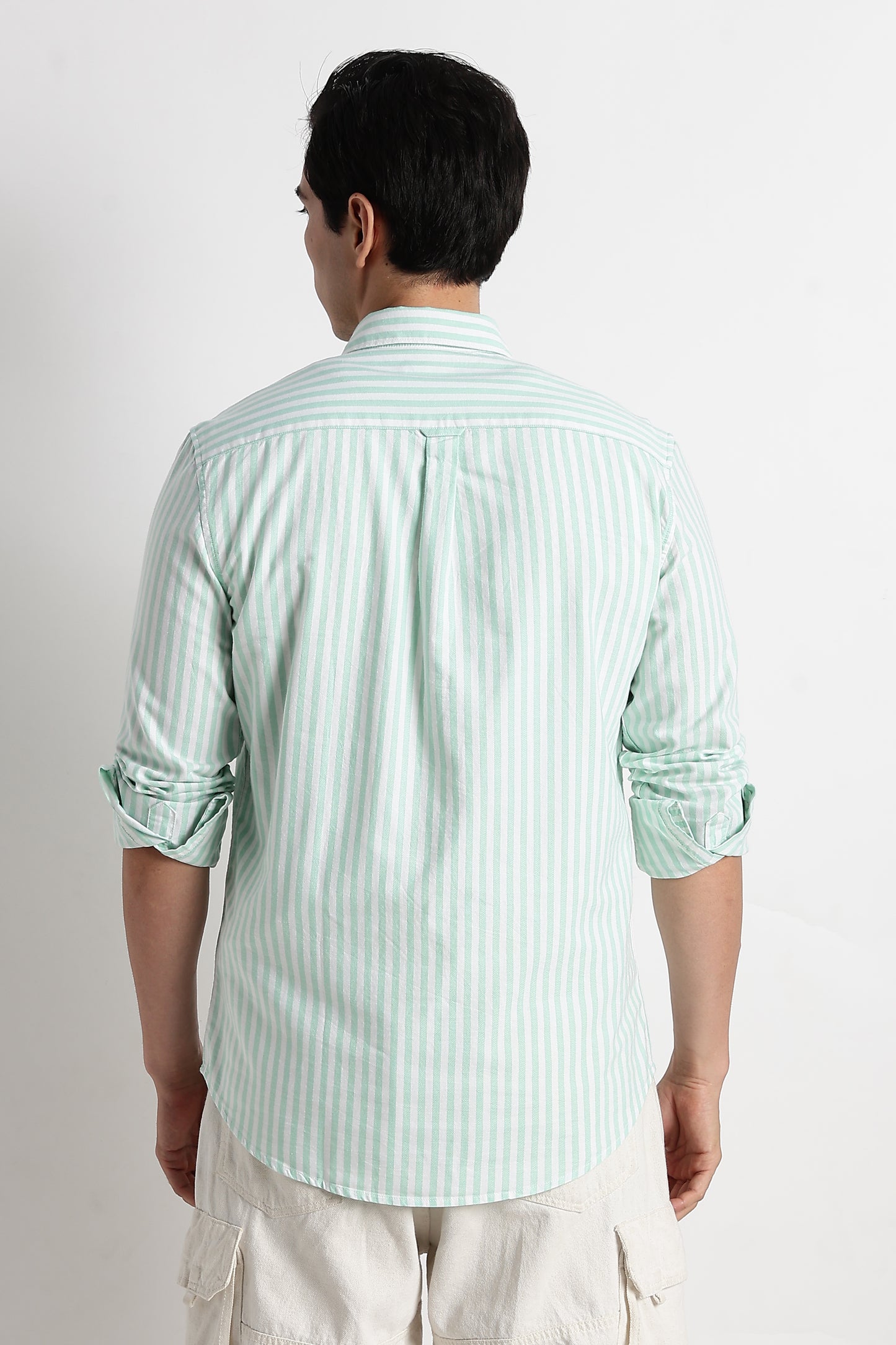 Classic Cotton Slim Fit Striped Shirt Lt Green