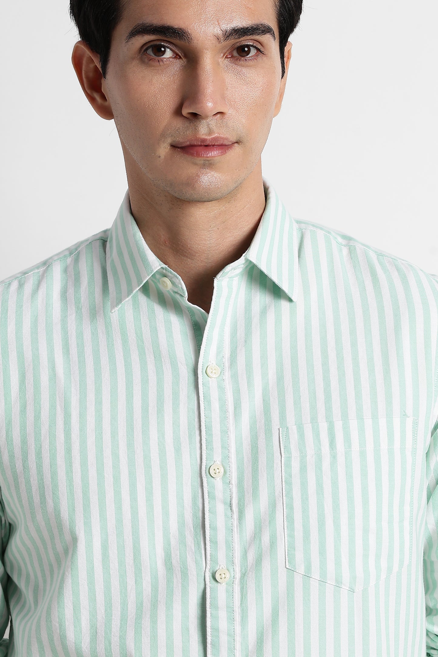 Classic Cotton Slim Fit Striped Shirt Lt Green