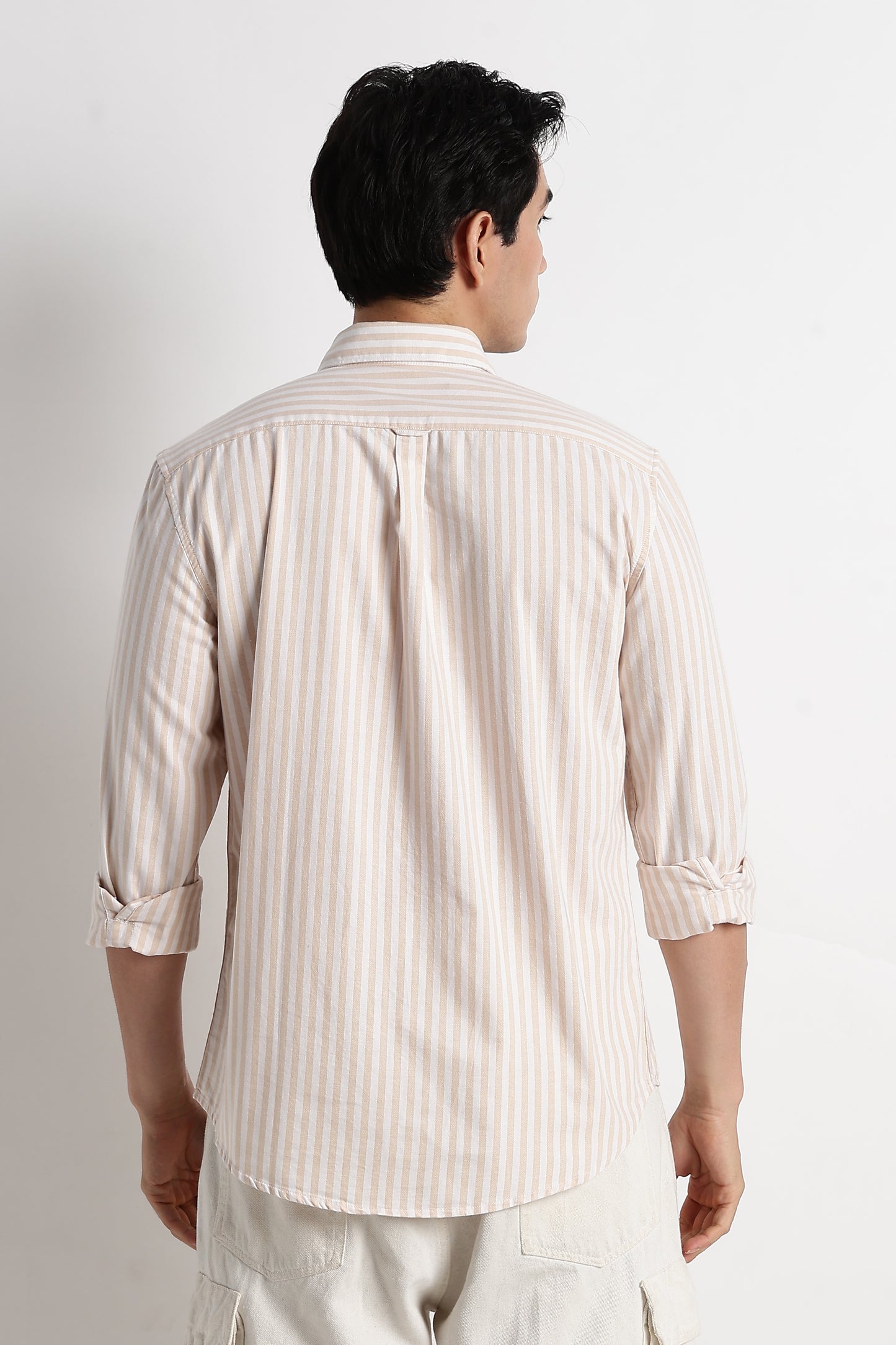 Classic Cotton Slim Fit Striped Shirt Beige
