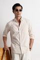 Classic Cotton Slim Fit Striped Shirt Beige