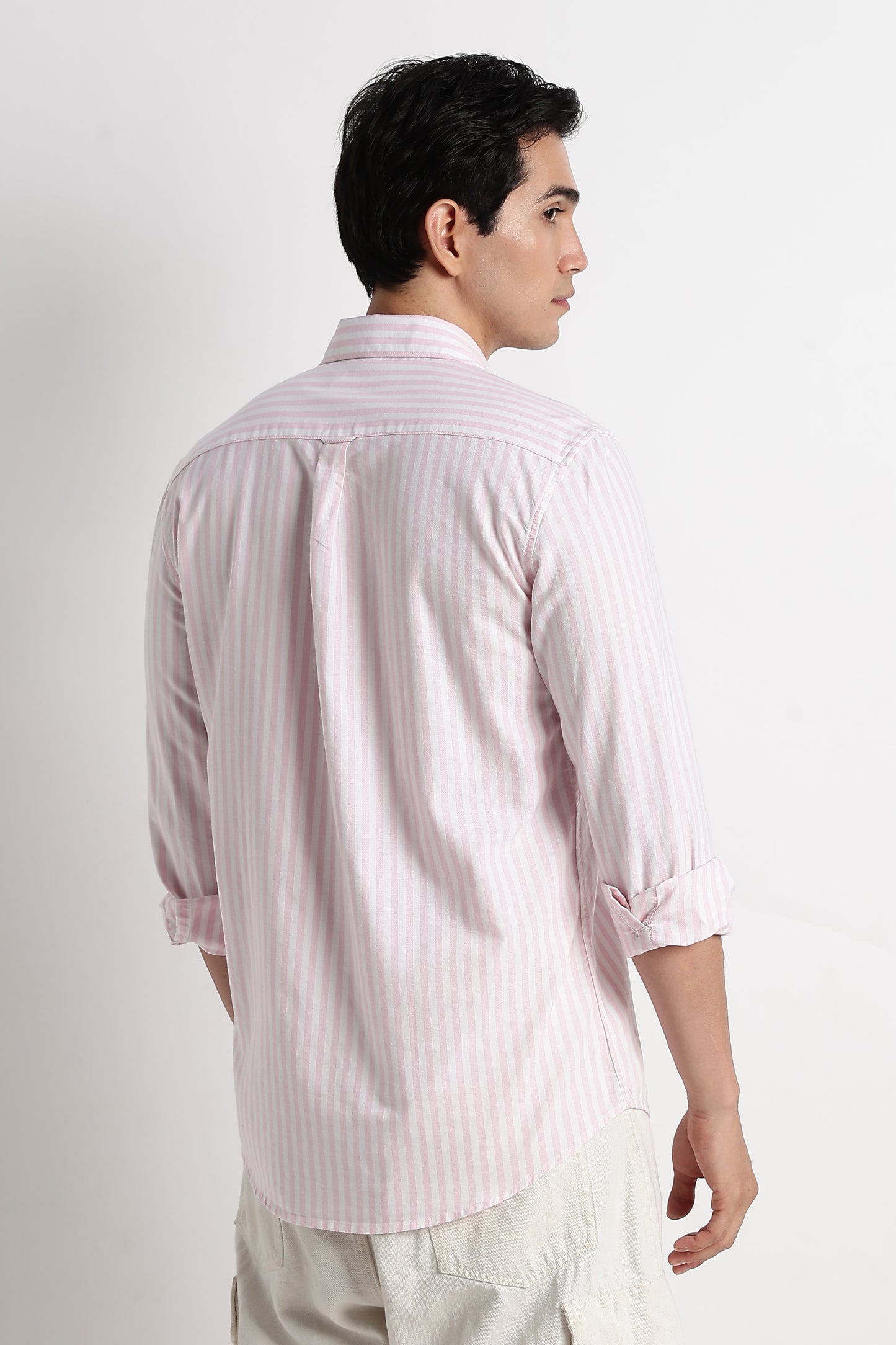 Classic Cotton Slim Fit Striped Shirt Pink