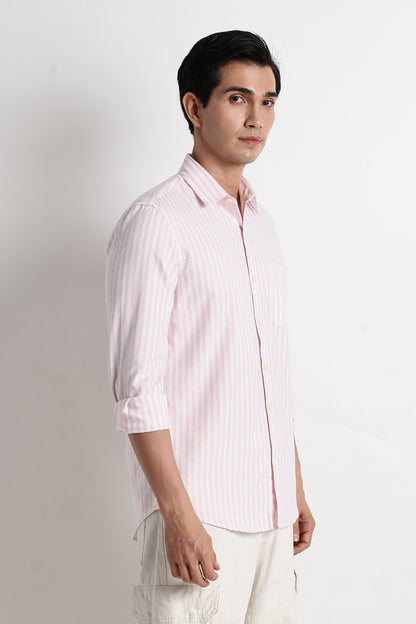 Classic Cotton Slim Fit Striped Shirt Pink