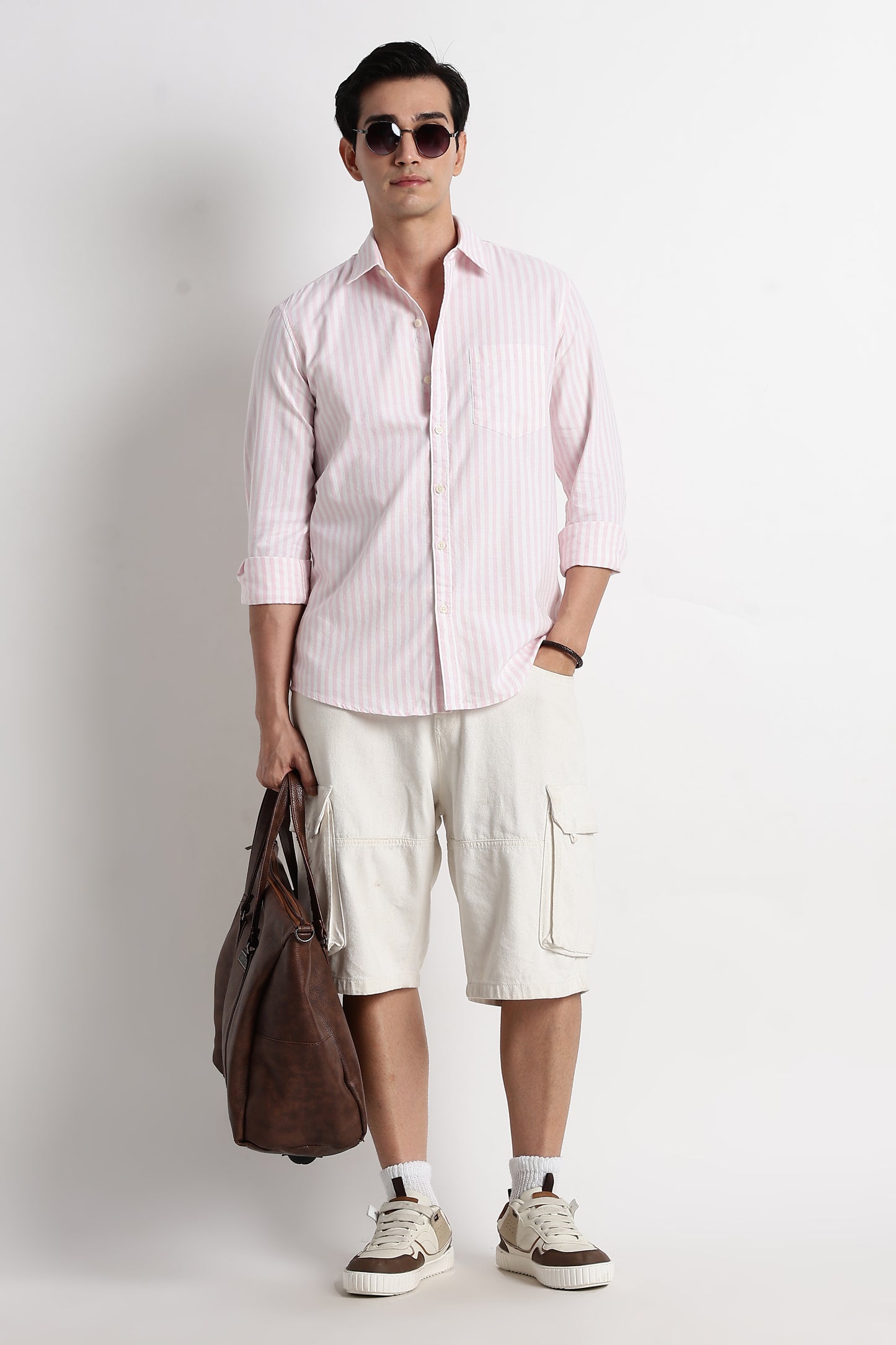 Classic Cotton Slim Fit Striped Shirt Pink