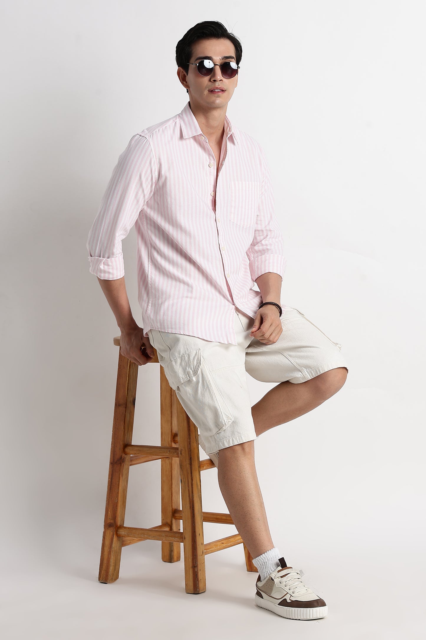 Classic Cotton Slim Fit Striped Shirt Pink