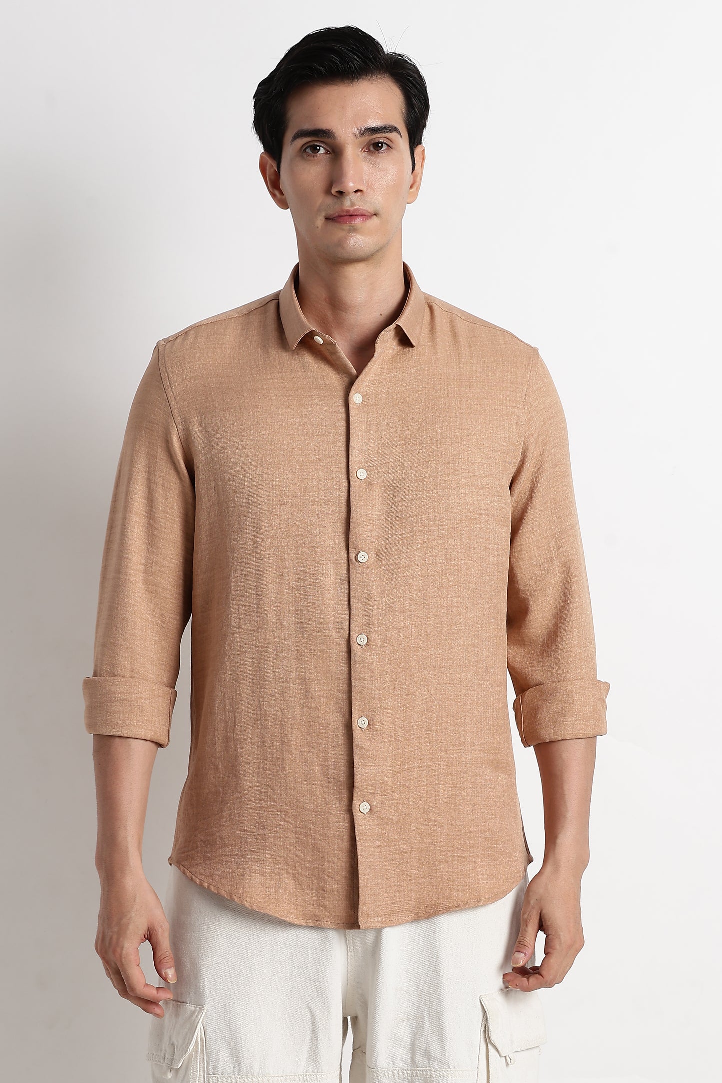The Minimalist Linen-Blend Shirt Lt Orange