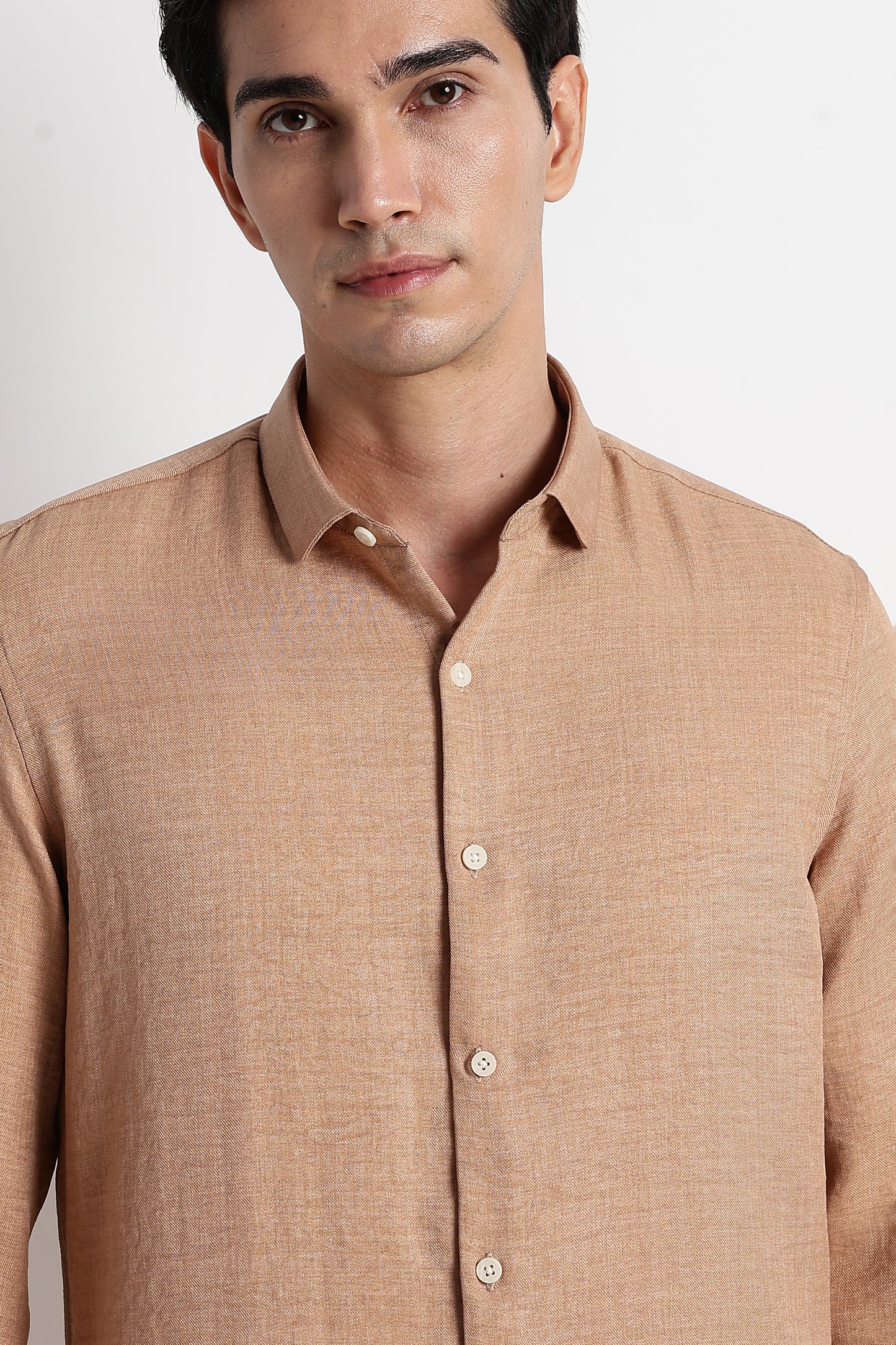 The Minimalist Linen-Blend Shirt Lt Orange