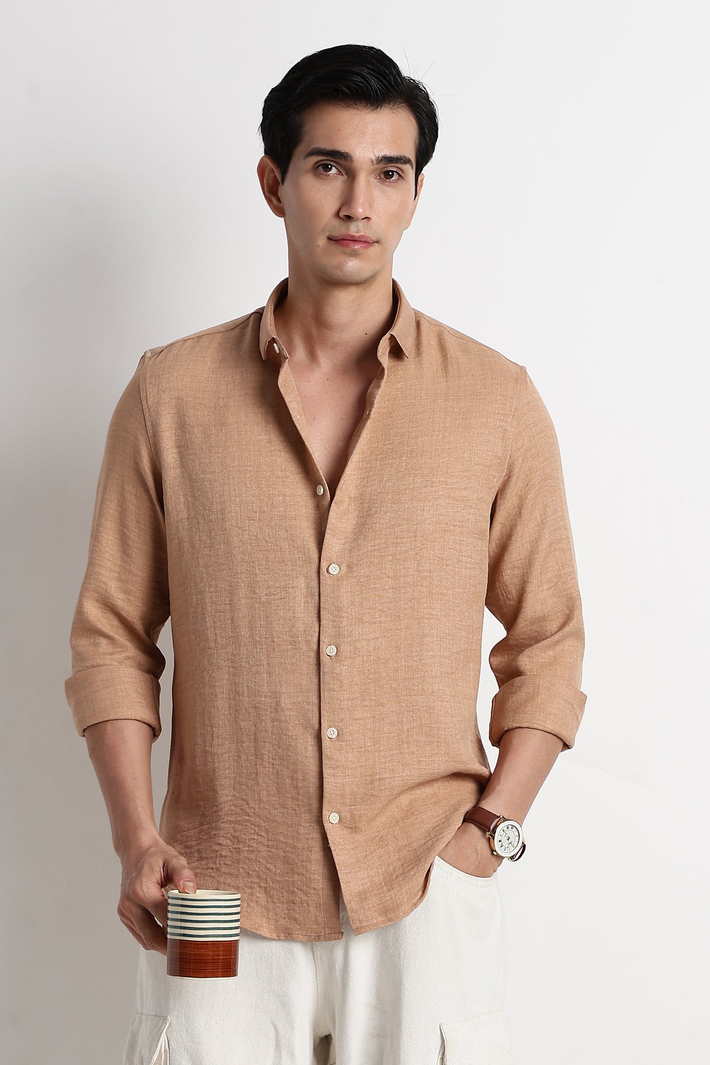 The Minimalist Linen-Blend Shirt Lt Orange