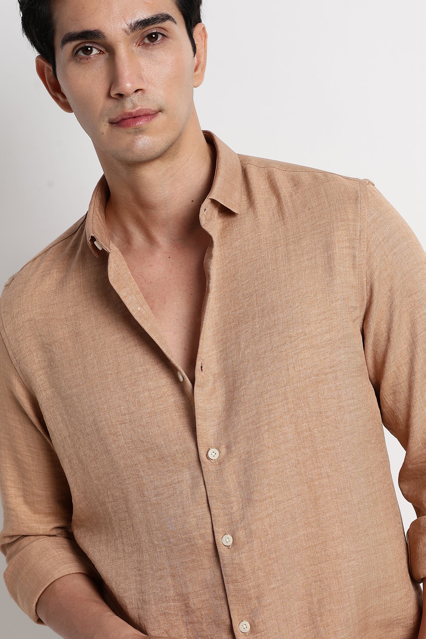 The Minimalist Linen-Blend Shirt Lt Orange