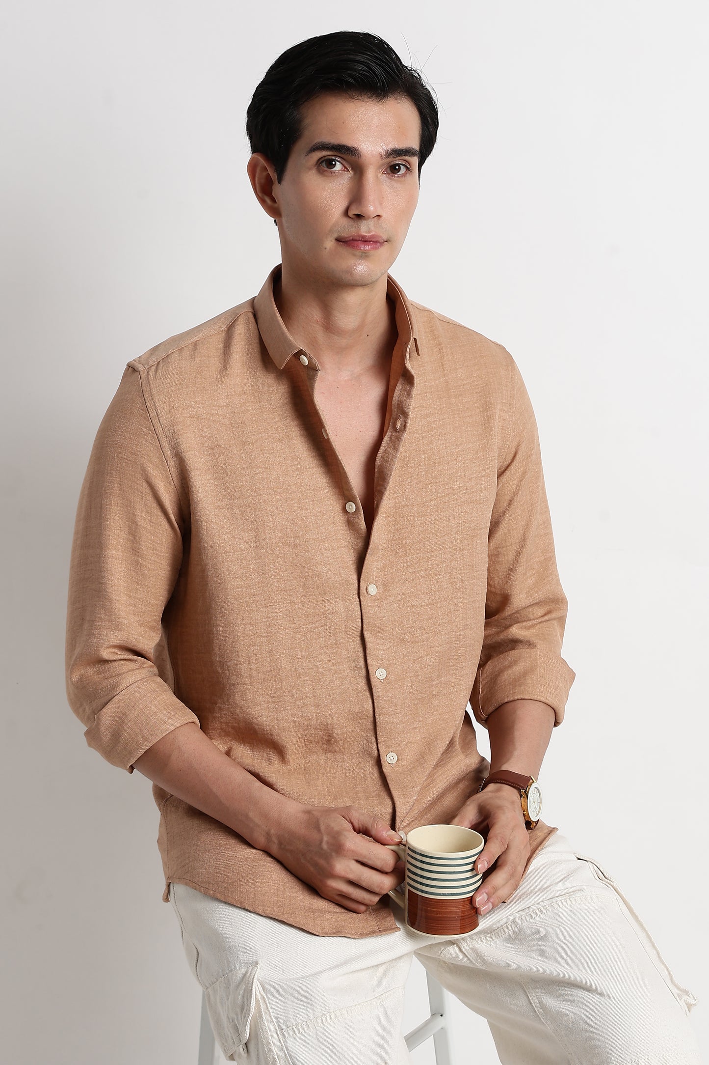 The Minimalist Linen-Blend Shirt Lt Orange