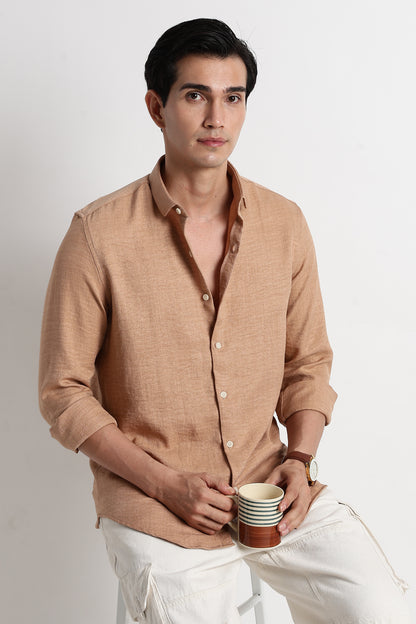 The Minimalist Linen Look Shirt Lt Orange