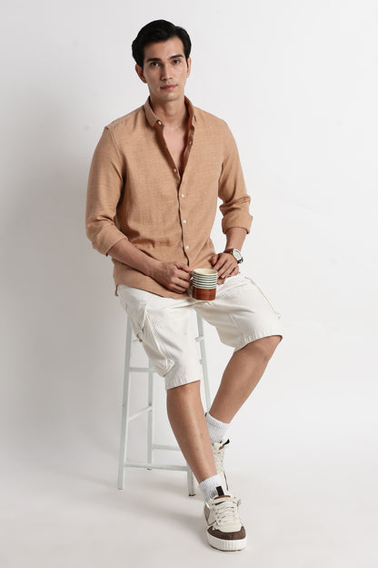 The Minimalist Linen Look Shirt Lt Orange
