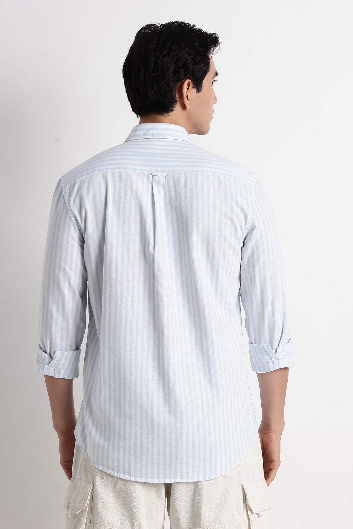 Classic Cotton Slim Fit Striped Shirt Sky Blue