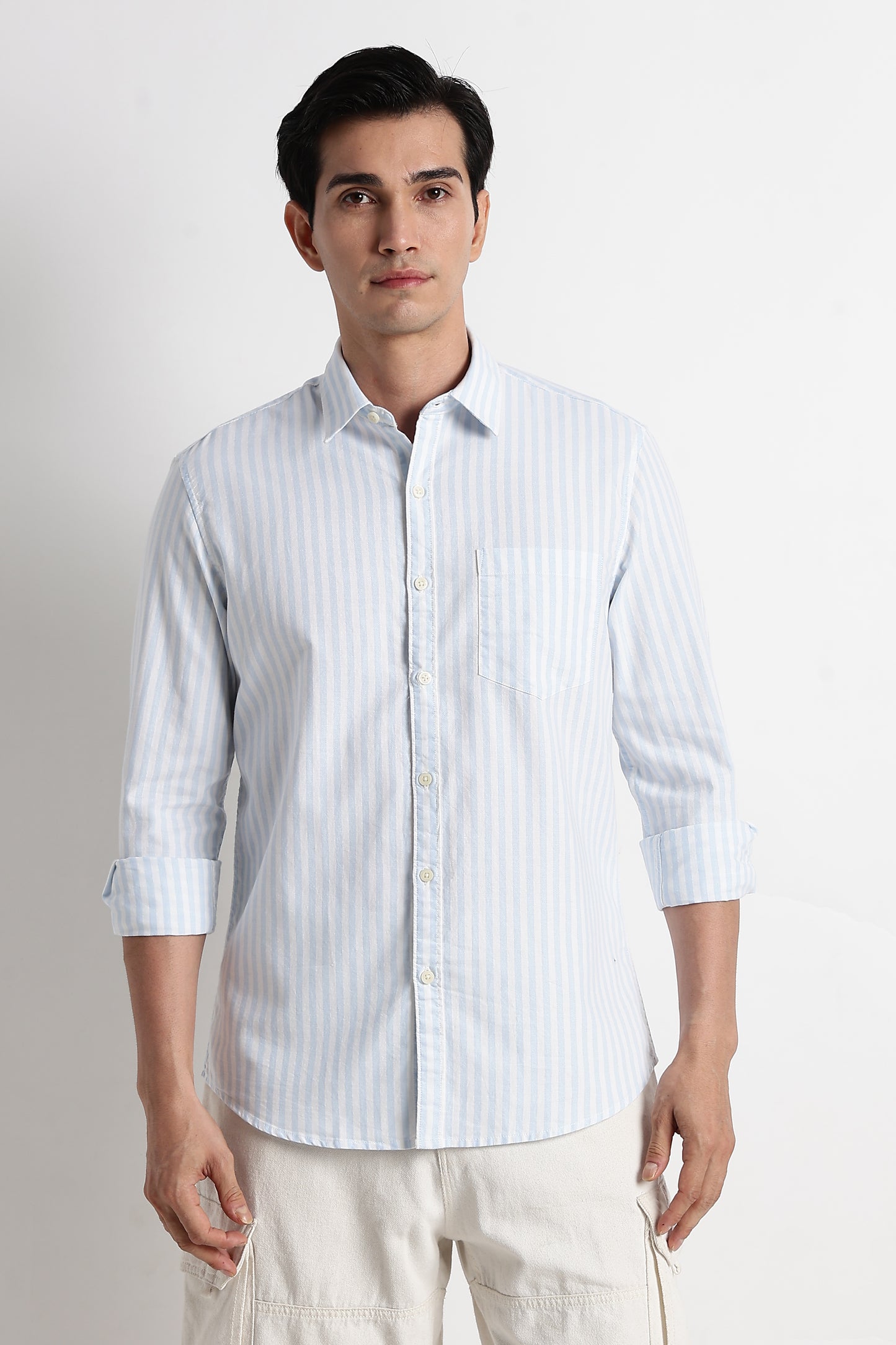 Classic Cotton Slim Fit Striped Shirt Sky Blue