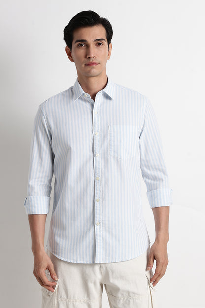 Classic Cotton Slim Fit Striped Shirt Sky Blue