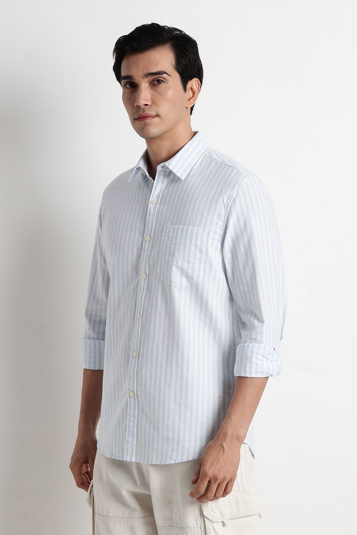 Classic Cotton Slim Fit Striped Shirt Sky Blue