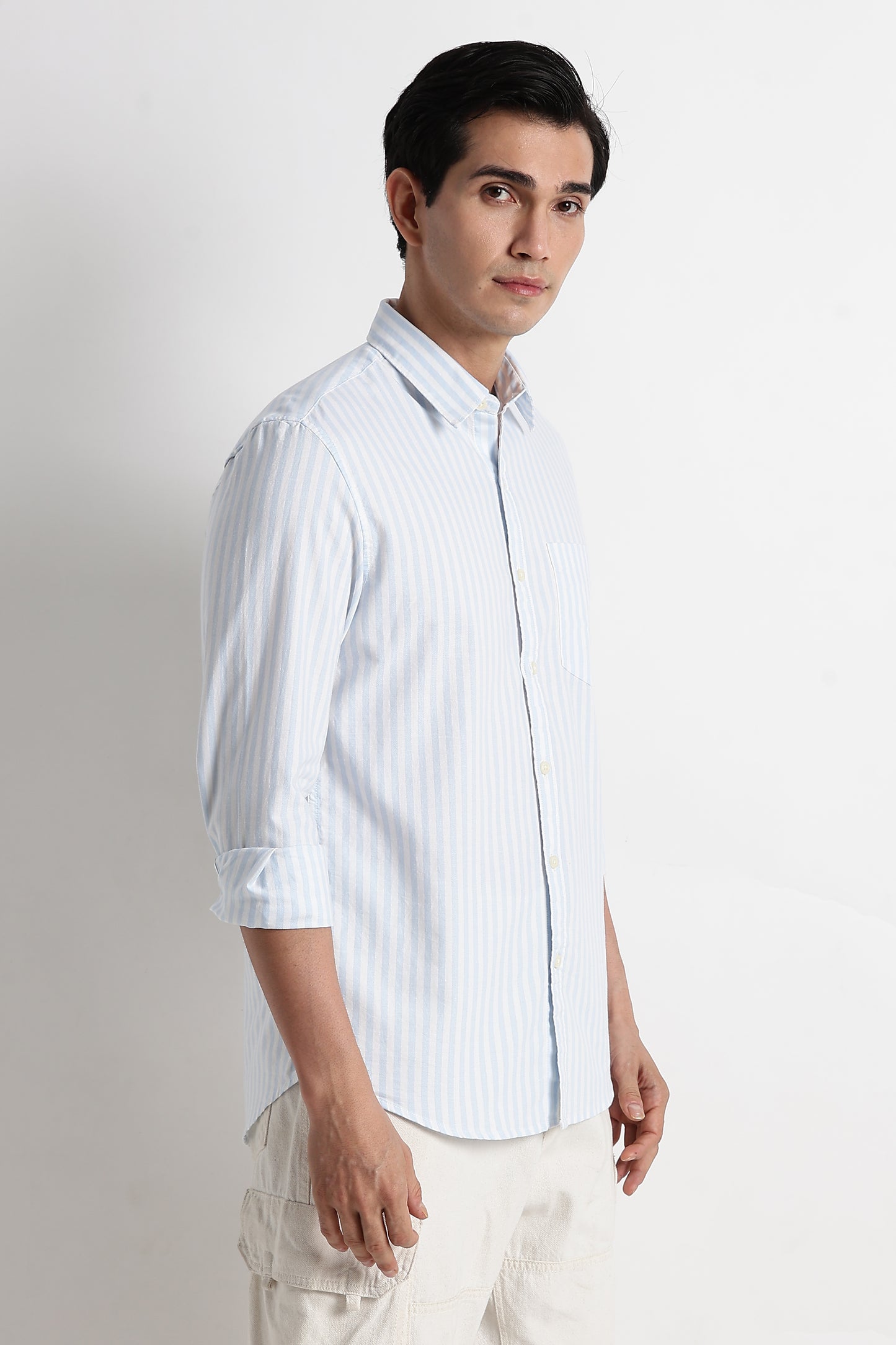 Classic Cotton Slim Fit Striped Shirt Sky Blue
