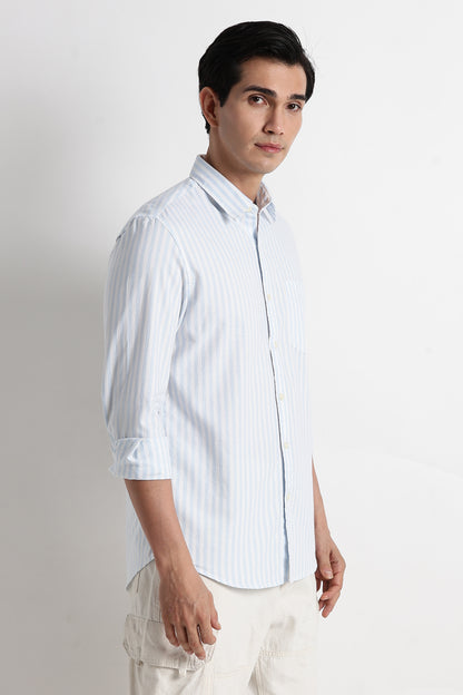 Classic Cotton Slim Fit Striped Shirt Sky Blue