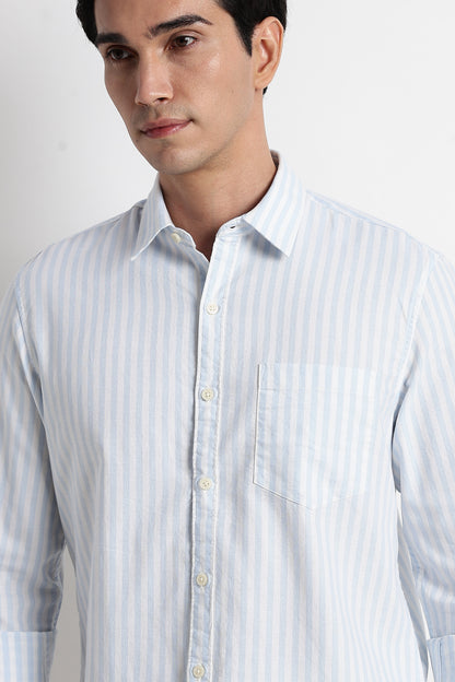 Classic Cotton Slim Fit Striped Shirt Sky Blue