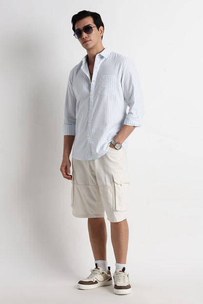Classic Cotton Slim Fit Striped Shirt Sky Blue